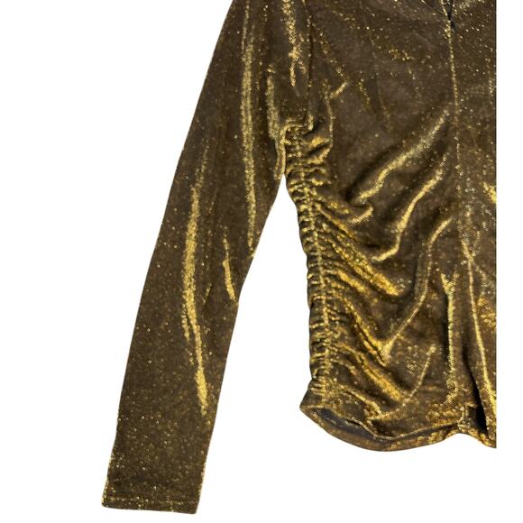 Nicole‎ Miller New York Metallic Ruched Top Long Sleeve Nylon Gold Women's Large - Picture 6 of 6